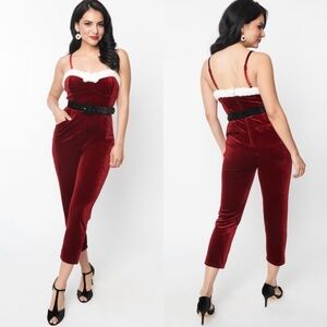 Unique Vintage Wine
Red Velvet & White
Faux Fur Cropped
Jumpsuit
